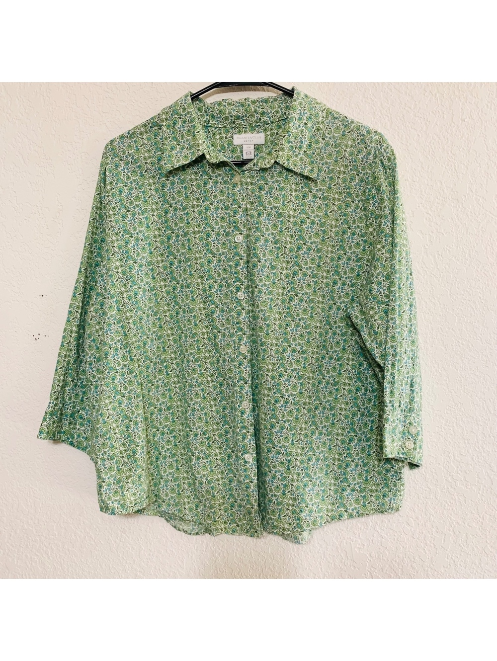Charter Club Woman green floral button-front blouse